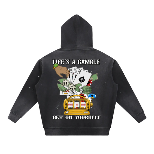 Risk Takers Washed Frayed Fleece Hoodie